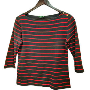 Lauren Ralph Lauren Cotton Blue Red Womens Top Size M